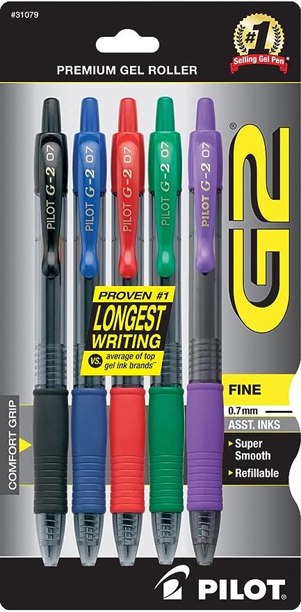 Pilot, G2 Premium Gel Roller Pens, Fine Point mm, Assorted