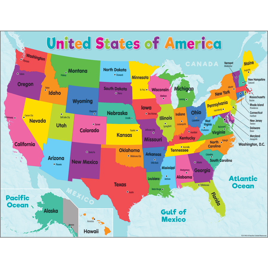 Teacher Created Colorful United States of America Map Poster Chart
