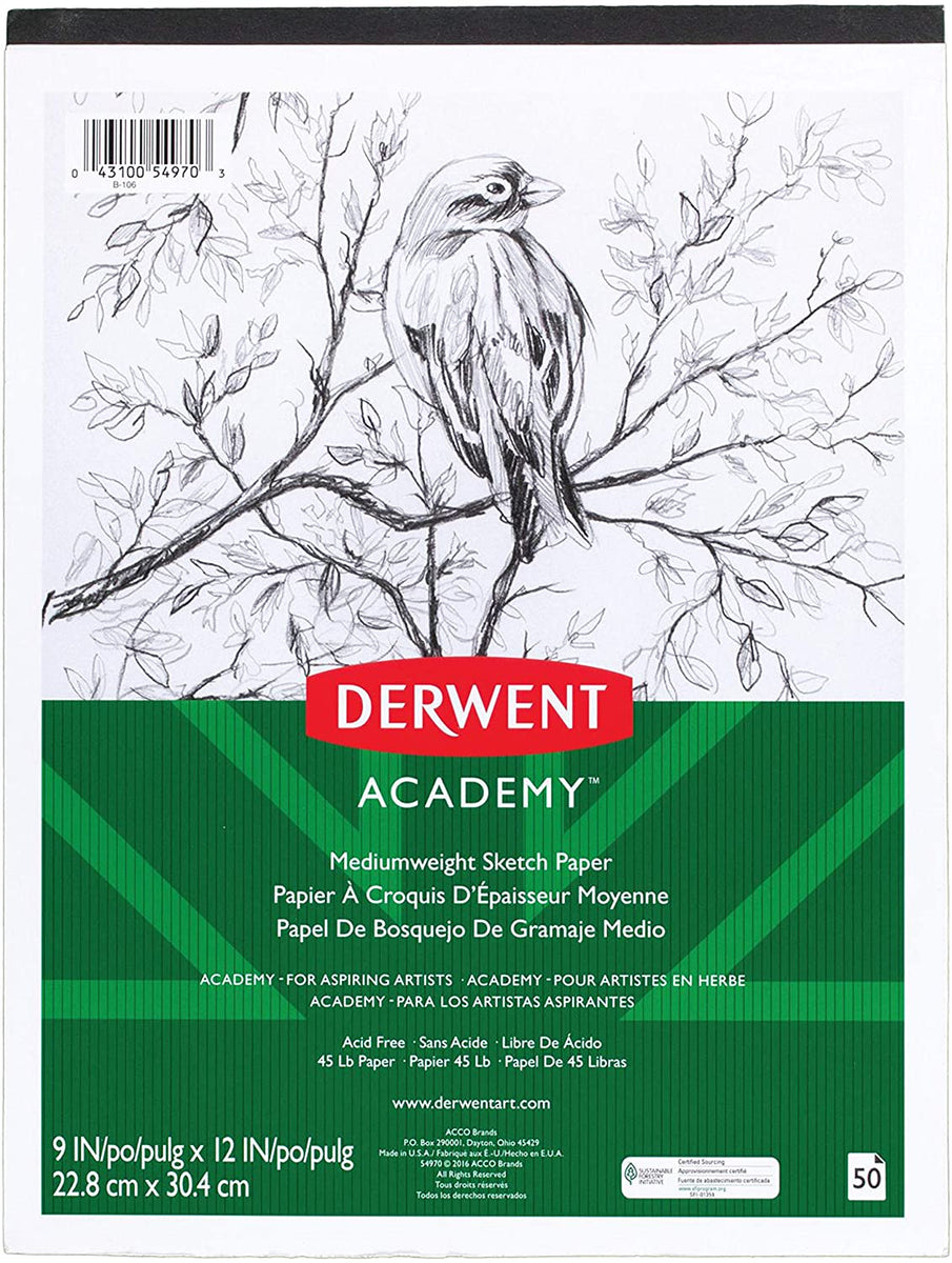 Derwent Academy A5 Hardcover Sketchbook - 128 Pages 135gsm Acid-Free Paper, Perforated, Elastic Closure