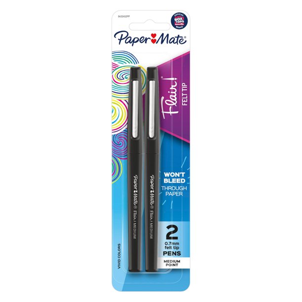 Paper Mate Flair Felt Tip Pens, Medium Point (0.7mm), Black, 2 Count –  Ramrock School & Office Supplies