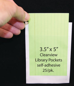 Ashley 3.5" X 5" Library Pockets, 25 Per Pack Clear View Self-Adhesive Pockets (ASH 10408)