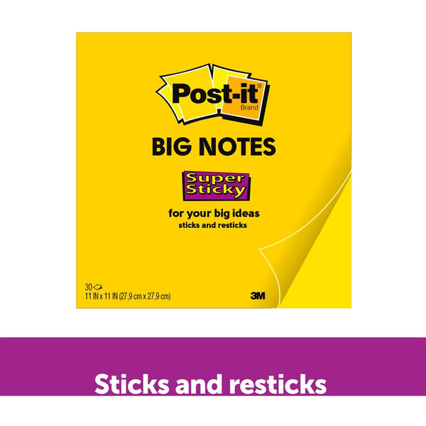 Post-it® Super Sticky Big Notes - 10 63/64" Flag/Note - Square - 30 Sheets per Pad - Canary Yellow (MMMBN11)