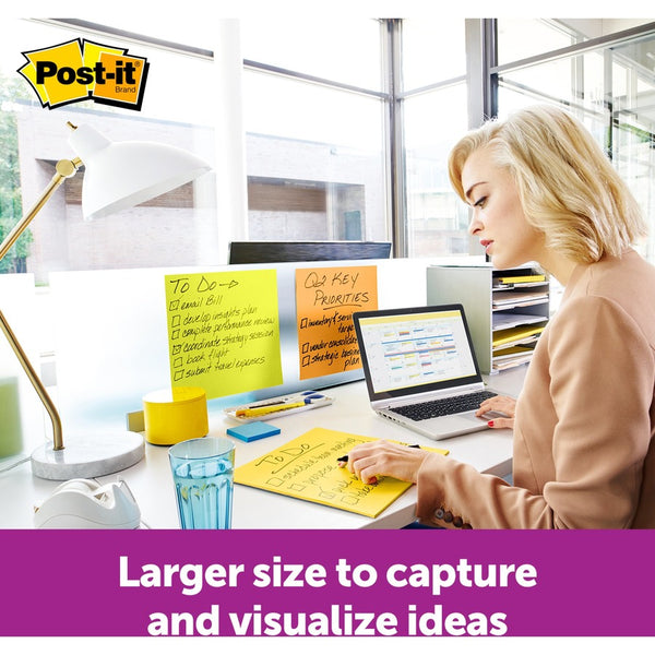 Post-it® Super Sticky Big Notes - 10 63/64" Flag/Note - Square - 30 Sheets per Pad - Canary Yellow (MMMBN11)