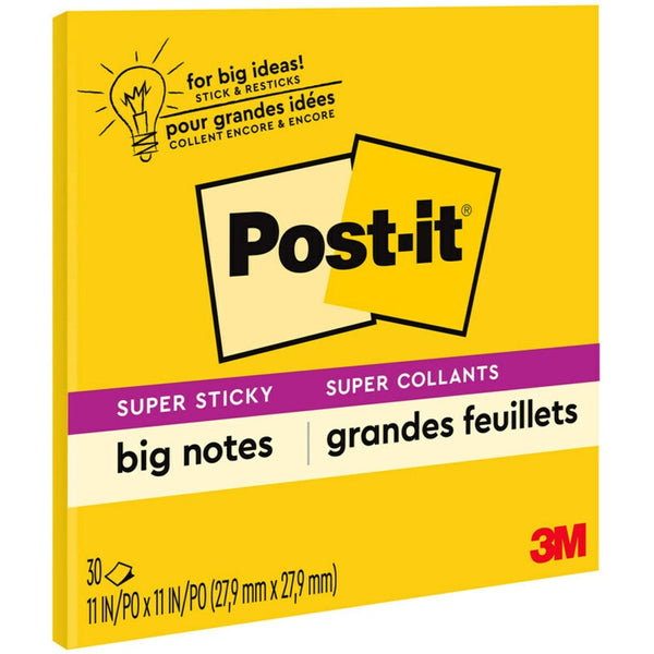 Post-it® Super Sticky Big Notes - 10 63/64" Flag/Note - Square - 30 Sheets per Pad - Canary Yellow (MMMBN11)