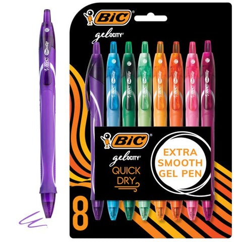 BIC Gelocity Quick Dry Retractable Gel Pens, Medium Point, 0.7 mm, Assorted Colors, Pack Of 8 ( BICRGLCGAP81AST)