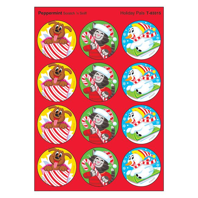 Trend Enterprises Peppermint Stinky Scented Stickers, Holiday Pals 48 Count (T 83315)