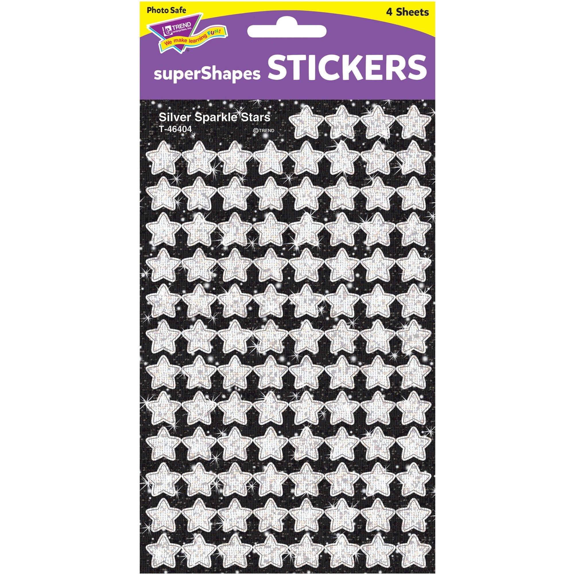 Trend Enterprises Super Shapes Stickers, Silver Sparkle Stars 400 Pack (T 46404)