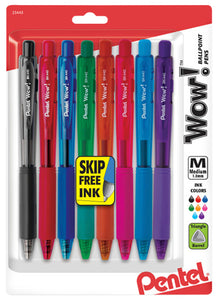 Pentel Wow! Retractable Ballpoint Pens 1mm Medium Tip 8 Count Assorted Colors (P 23443)