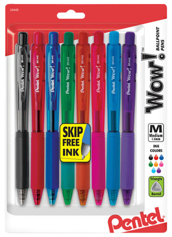 Pentel Wow! Retractable Ballpoint Pens 1mm Medium Tip 8 Count Assorted Colors (P 23443)