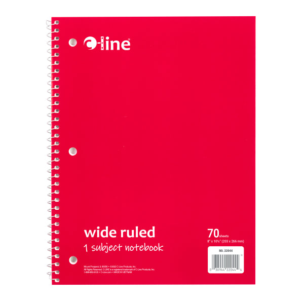 C-Line 1-Subject Notebook, Wide Ruled, Red, 70 Pages (CLI22044)
