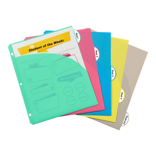 C-Line 5-Tab Poly Binder Index Dividers with Slant Pockets, Assorted (CLI 05750)