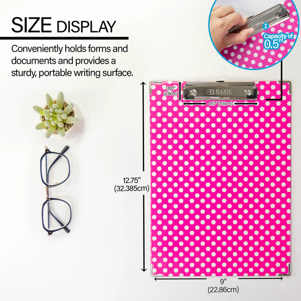 BAZIC Standard Size Confetti Polka Dot Paperboard Clipboard w/ Low Profile Clip (1812)