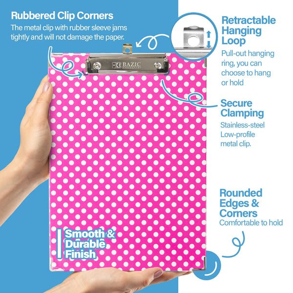 BAZIC Standard Size Confetti Polka Dot Paperboard Clipboard w/ Low Profile Clip (1812)