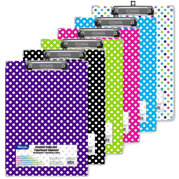 BAZIC Standard Size Confetti Polka Dot Paperboard Clipboard w/ Low Profile Clip (1812)