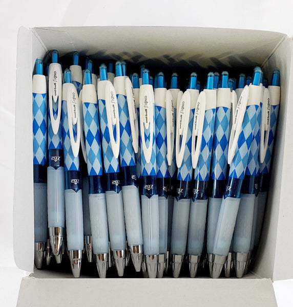 Lot of 96 Uni-Ball Retractable Signo 207 Gel Pens, Med, Blue Ink, Argyle (1913232)