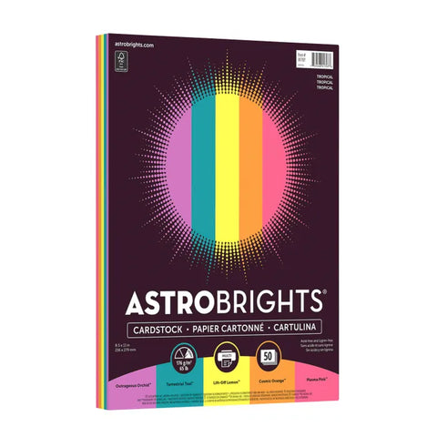 Astrobrights Colored Cardstock, 8.5 x 11 Inches, 65 lb/176 gsm, Assorted Colors, Tropical, 50 Sheets (NEE 91797)