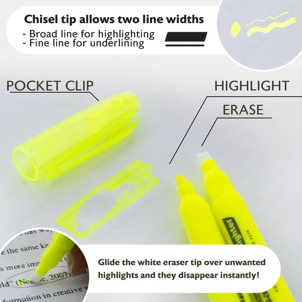 BAZIC Yellow Erasable Highlighters, 3 pack (2330)