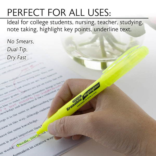 BAZIC Yellow Erasable Highlighters, 3 pack (2330)