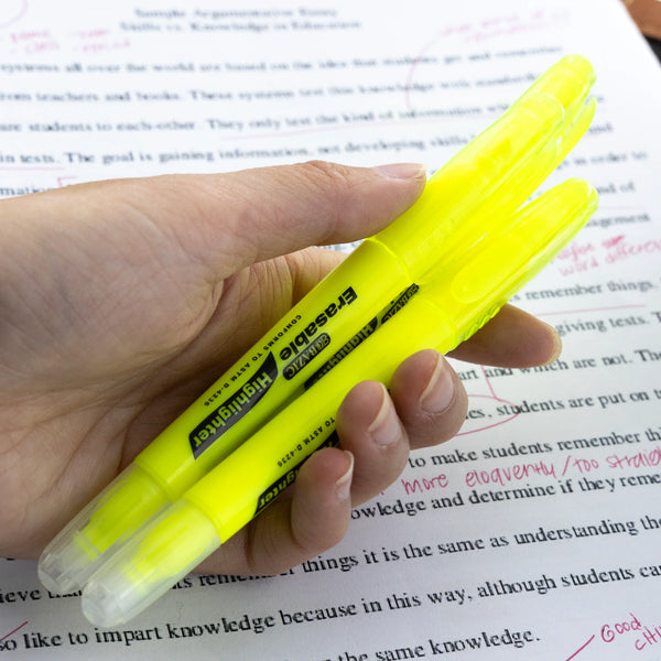 BAZIC Yellow Erasable Highlighters, 3 pack (2330)