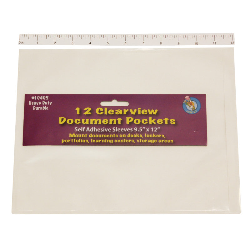 Ashley Productions Clearview Self-Adhesive Document Pockets 9.5"x 12" Pack of 12 (ASH 10405)