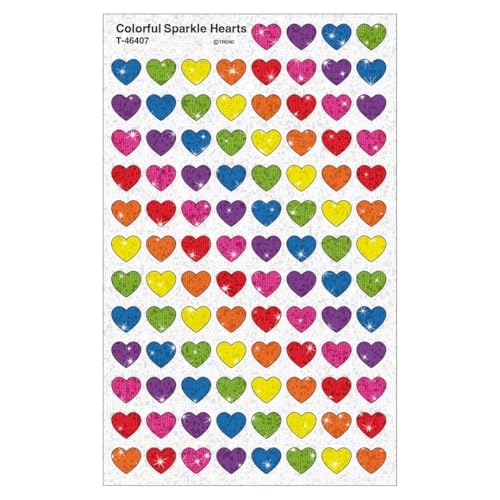 Trend Enterprises Colorful Hearts Sparkle Stickers, 400 Ct. (T 46407)