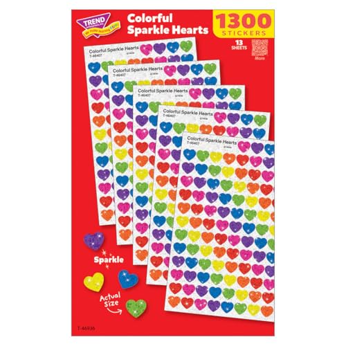 Trend Enterprises Colorful Sparkle Hearts Stickers, Value Pack (T 46936)