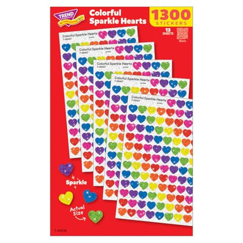 Trend Enterprises Colorful Sparkle Hearts Stickers, Value Pack (T 46936)