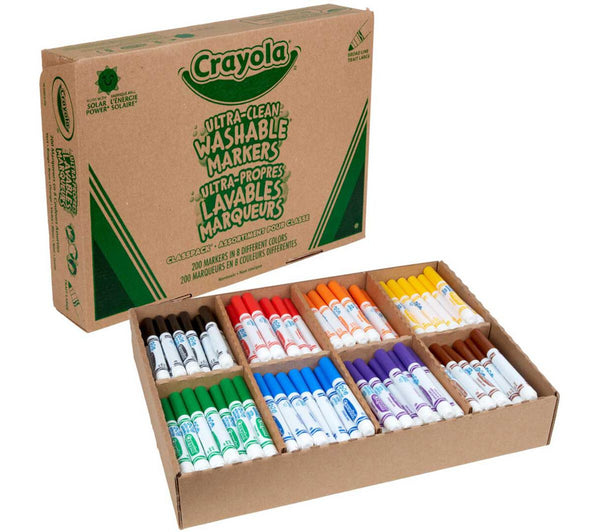 Crayola Ultra-Clean Washable Broad Line Markers Classpack, 200 Count, 8 colors (BIN 58-8200)
