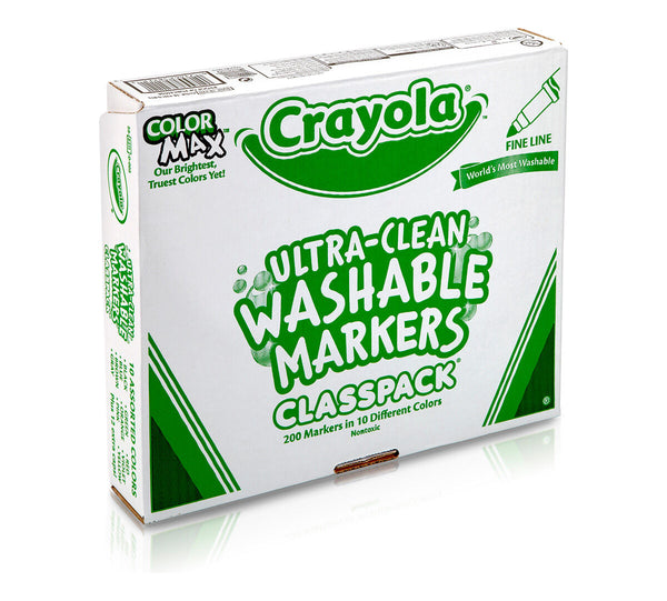 Crayola Ultra-Clean Washable Fine Line Markers Classpack, 200 Count, 10 Colors (BIN 58-8211)