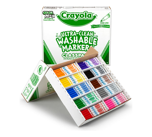 Crayola Ultra-Clean Washable Fine Line Markers Classpack, 200 Count, 10 Colors (BIN 58-8211)