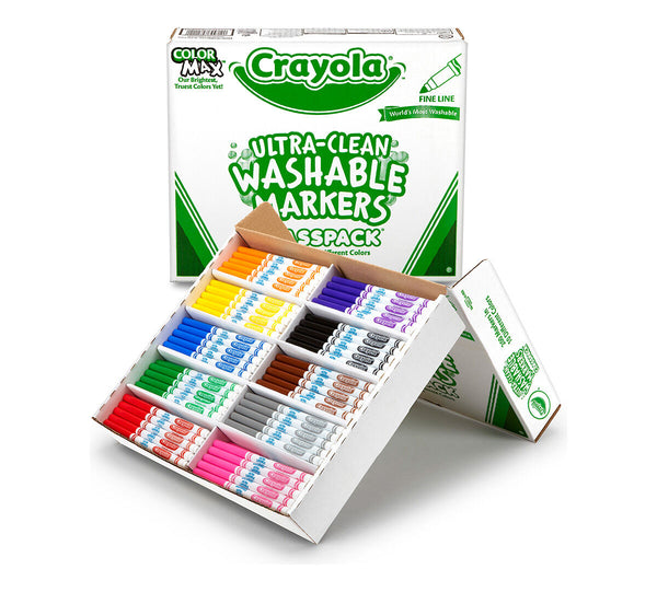 Crayola Ultra-Clean Washable Fine Line Markers Classpack, 200 Count, 10 Colors (BIN 58-8211)