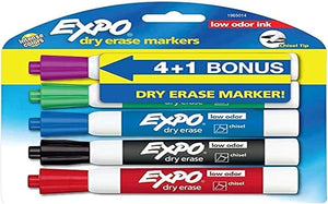EXPO Low Odor Dry Erase Markers, Chisel Tip, Assorted Colors, 5-Count (2176708)
