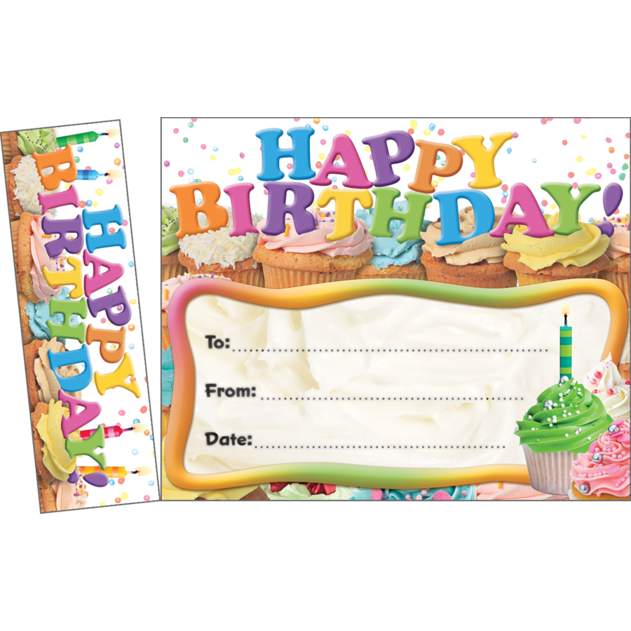 Teacher Created Happy Birthday Cupcakes Bookmark Awards (EP 63024)