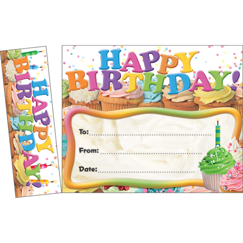 Teacher Created Happy Birthday Cupcakes Bookmark Awards (EP 63024)