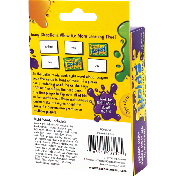 Teacher Created Resources Sight Words Splat Game Grades K-1 (TCR 63757)