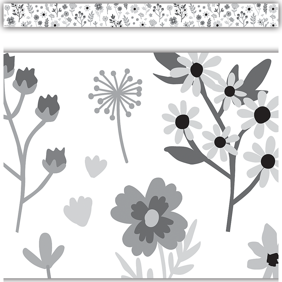 Teacher Created Resources Black and White Floral Straight Border Trim (TCR 6808)