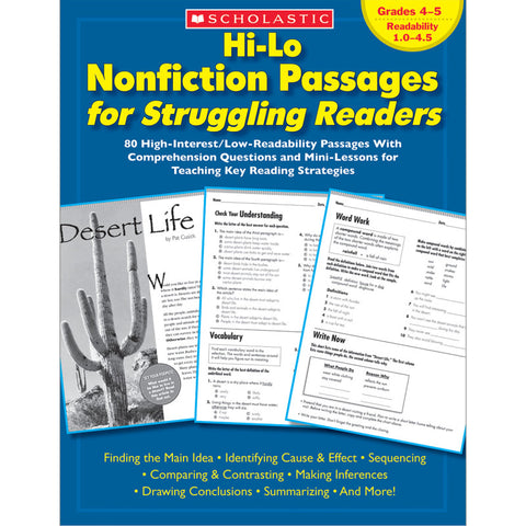 Scholastic HI-LO NONFICTION PASSAGES GR 4-5 FOR STRUGGLING READERS (SC 969497)