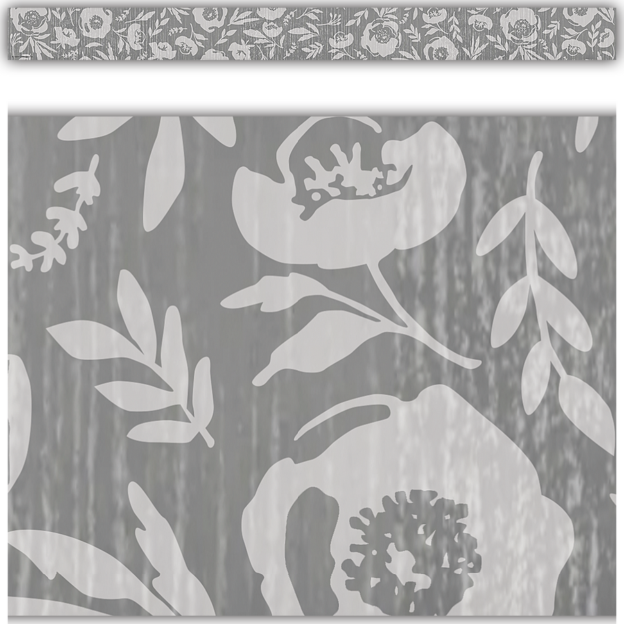 Teacher Created Resources Classroom Cottage Gray Floral Straight Border Trim (TCR 7178)