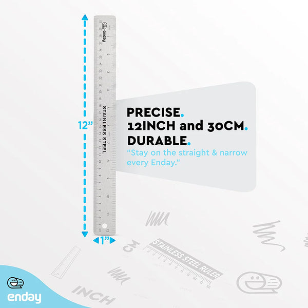 Enday Stainless Steel Ruler with Non-Skid Back 12" (EN 3982)