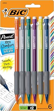BIC Xtra Comfort Mechanical Pencils with Erasers Medium Point 0.7mm, 6-Count Pack (BICMPGP61-BLK)