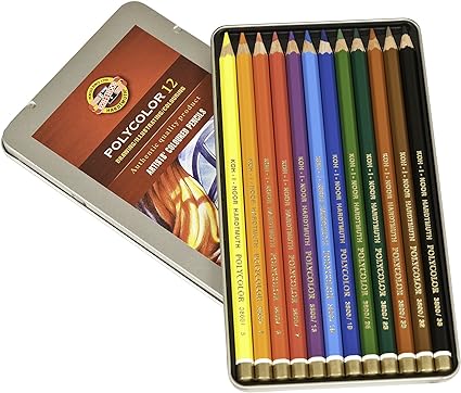 Koh-I-Noor Polycolor Drawing Pencil Set, 12 Assorted Colored Pencils in Tin and Blister Carded, 1 Each (FA 381612BC)
