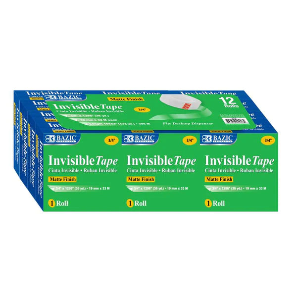 Bazic Invisible Tape Refill 3/4" X 1296" (12/Pack) (BAZ 906)