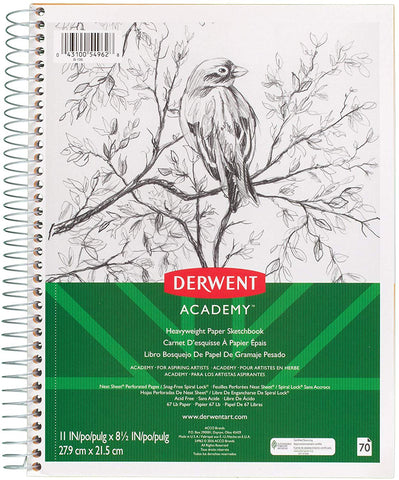 Derwent Academy Heavyweight Paper Sketchbook, Wirebound, 70 Sheets, 11" x 8-1/2" (DER 54011)
