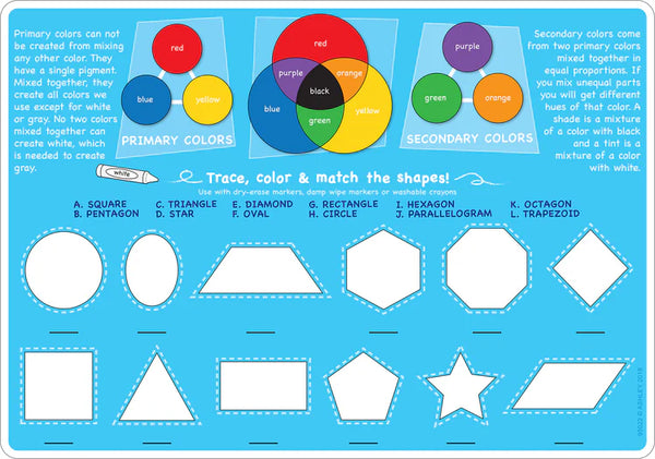 Ashley Productions Colors and Shapes Smart Poly Learning Mat, 2 Sided 12"x17" (ASH 95022)