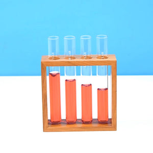Supertek Scientific Square Wooden Stand with 4 Glass Tubes (SKFBL-SP-1003B)