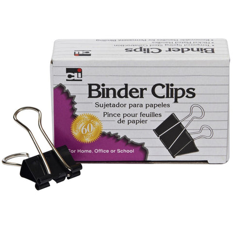 Charles Leonard Binder Clips Large 1" Capacity 12 Pack, Black/Silver (CHLBC-10)