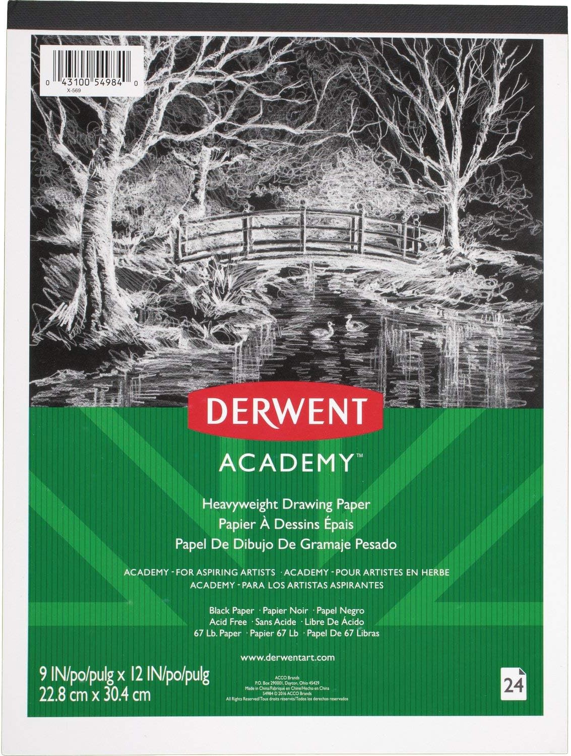 Derwent Academy Drawing Pad, Heavyweight Paper, 9” x 12”, 24 Sheets, Black (DER 54984)