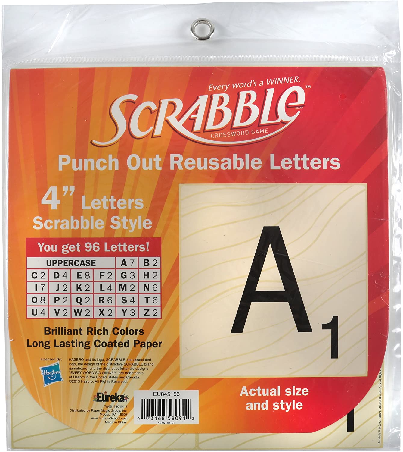 Eureka Scrabble Punchout Reusable Letters, 4 inch  (EU 845153)