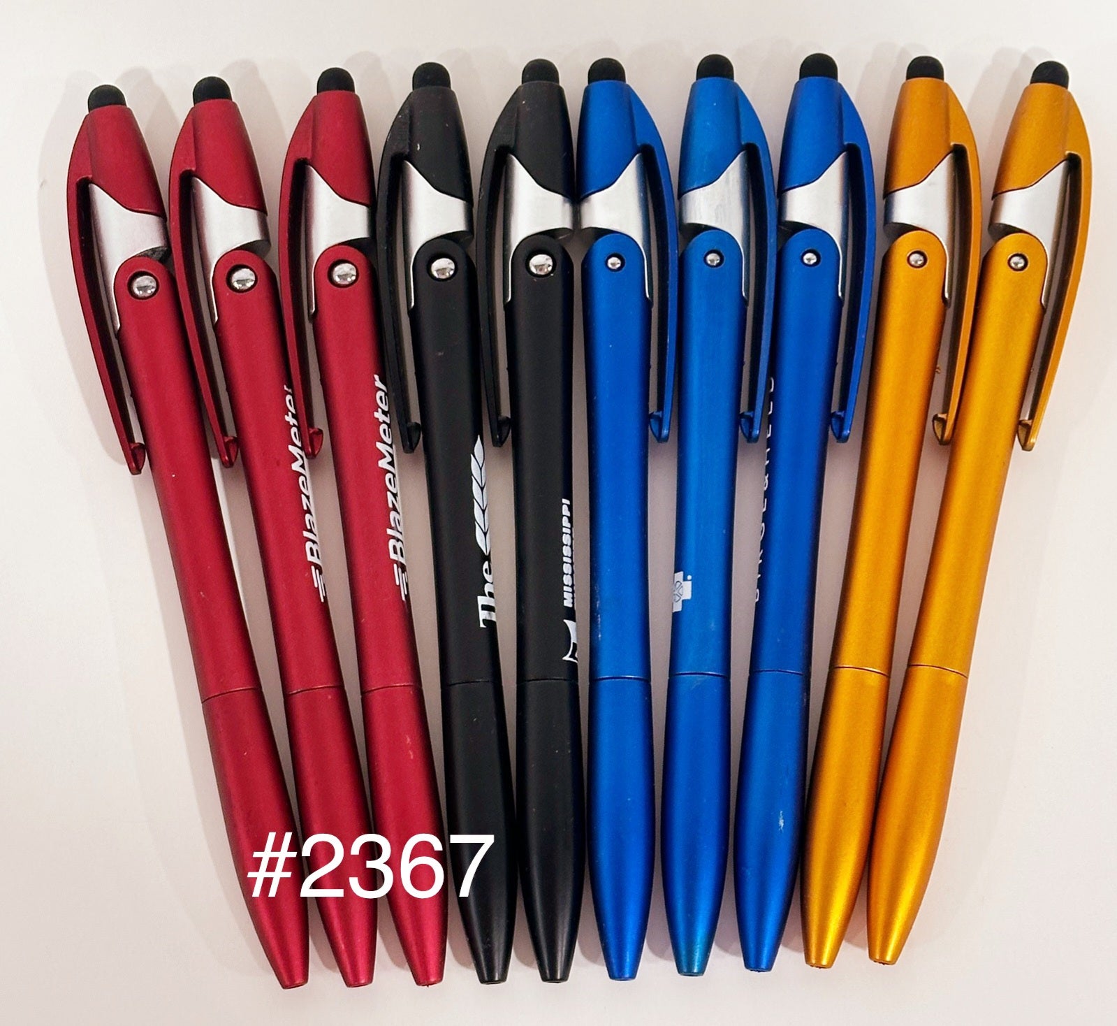 Bulk Lot of 260 Misprinted Retractable Yoga Stylus Ballpoint Pens Stands (Lot #2367)