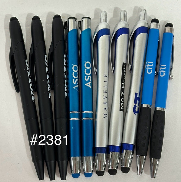 Bulk Lot of 150 Misprinted Retractable Ballpoint Pens w/ Stylus  (Lot #2381)